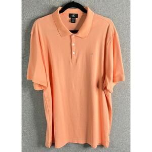 Calvin Klein Polo Shirt Men’s XL Peach Salmon Short Sleeve Cotton CK Logo Casual